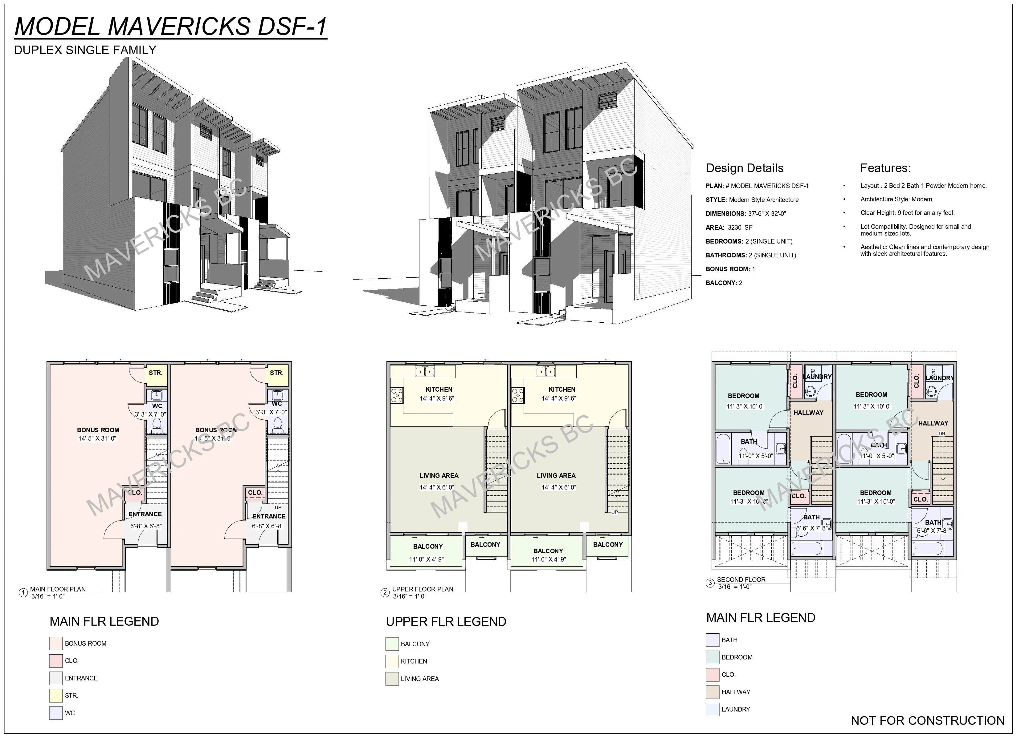 Modern Duplex — floor plans and design sheet