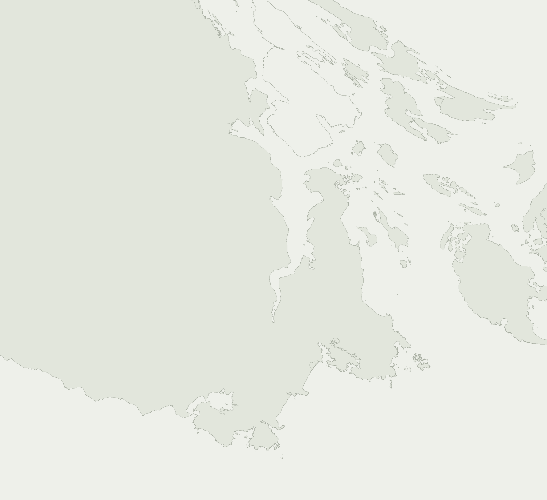 Map of southern Vancouver Island and the Gulf Islands with one dot per Mavericks BC project: a dense cluster over Victoria, Saanich, Oak Bay and Esquimalt, a run up the Saanich Peninsula to Sidney, and further dots at Langford, Colwood, Sooke, Salt Spring Island, Pender Island, Shawnigan Lake and Duncan.